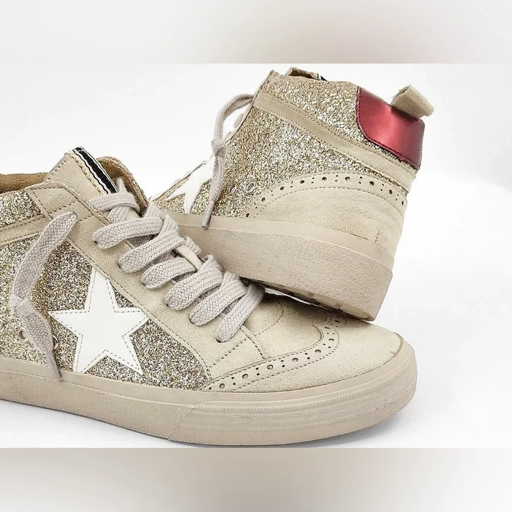 ShuShop Paulina Glitter Gold White Star Hi Top Sneakers Size 10‎